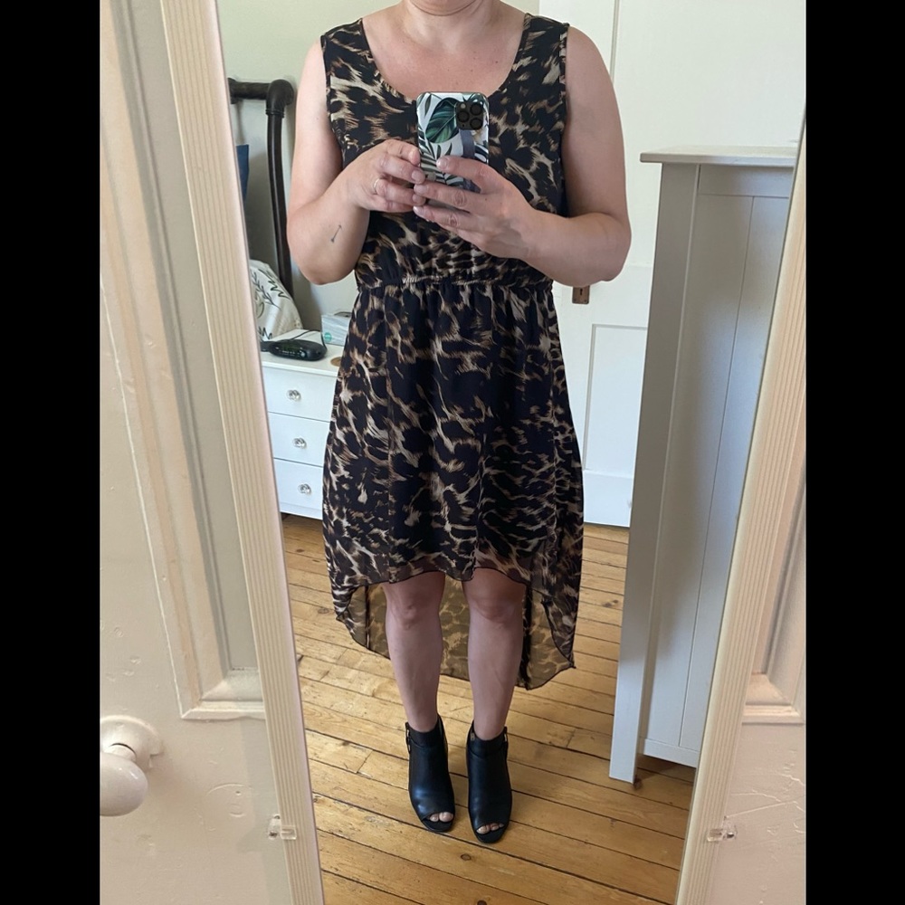 Indulge | Leopard print asymetrical dress. Size Small.